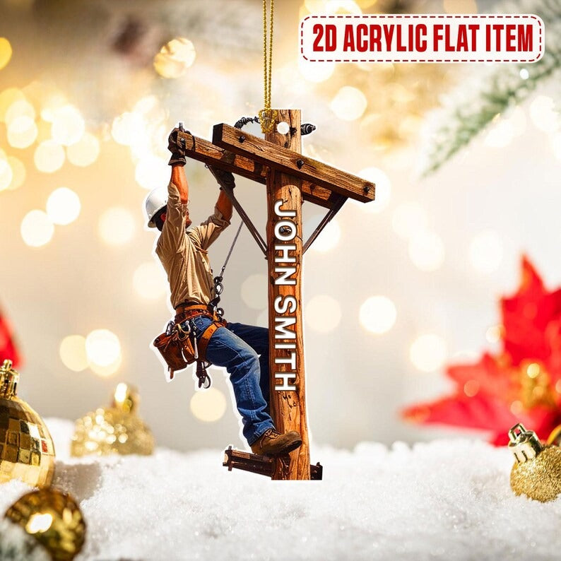 Personalized Lineman Christmas Ornament, Lineman Acrylic Ornament, Lineworker Ornament, ifts for Electrical Workers, Power Line Worker Gifts