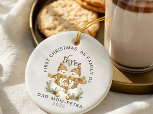Personalized Family of Three Christmas Ornament, First Christmas, Ceramic