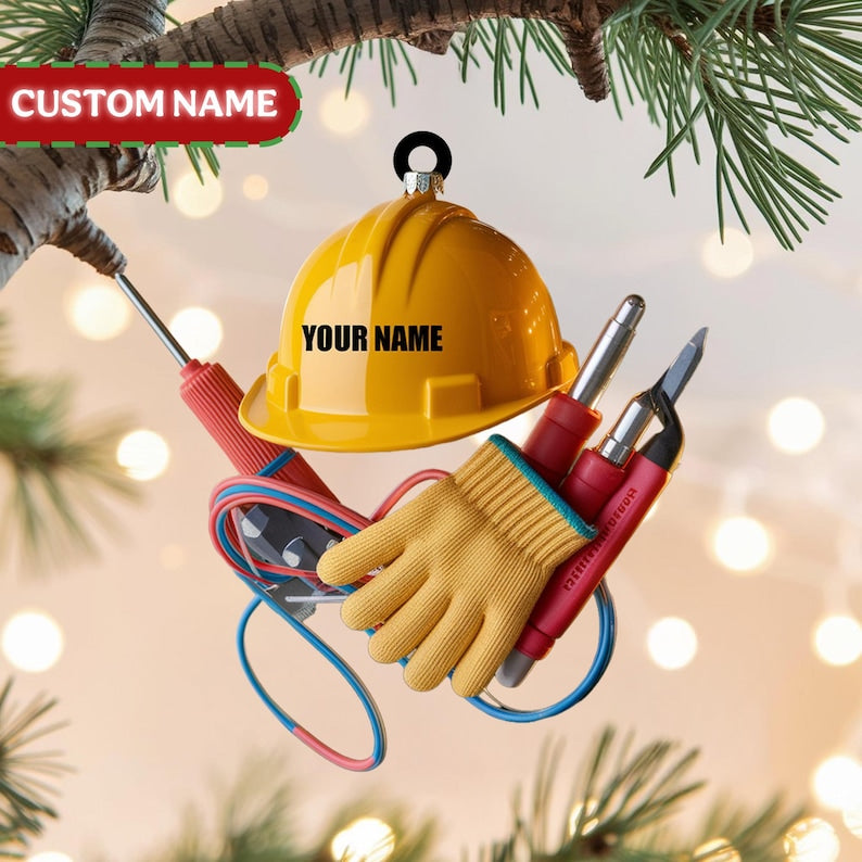 Custom Electrician Christmas Ornament, Tree Hanging Decor, Flat 2D Acrylic, Personalized Hard Hat Gift for Worker Holiday Keepsake 2025
