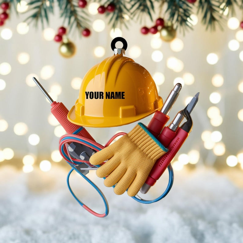 Custom Electrician Christmas Ornament, Tree Hanging Decor, Flat 2D Acrylic, Personalized Hard Hat Gift for Worker Holiday Keepsake 2025