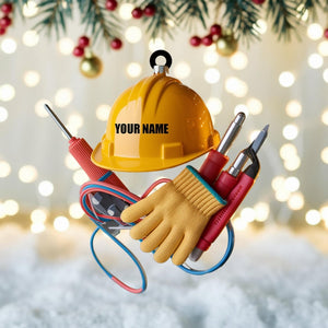 Custom Electrician Christmas Ornament, Tree Hanging Decor, Flat 2D Acrylic, Personalized Hard Hat Gift for Worker Holiday Keepsake 2025