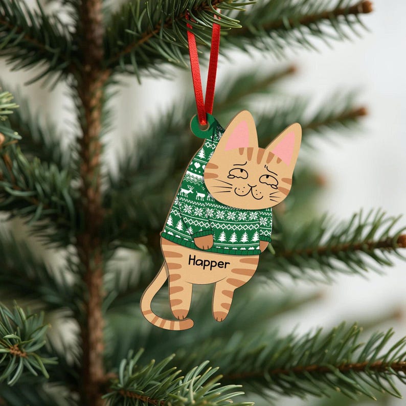 Custom Funny Cats Ornament, Personalized Cat Christmas Ornament, Christmas Tree Cat Ornament, Cat Owner Gift, Cat Mom Gifts, Xmas Gift