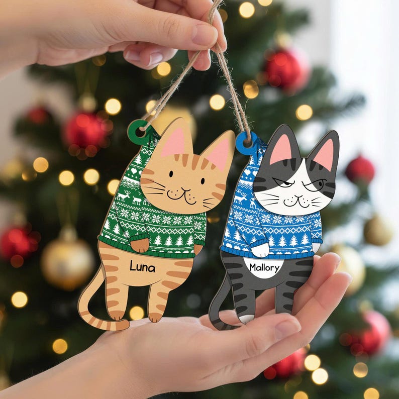 Custom Funny Cats Ornament, Personalized Cat Christmas Ornament, Christmas Tree Cat Ornament, Cat Owner Gift, Cat Mom Gifts, Xmas Gift