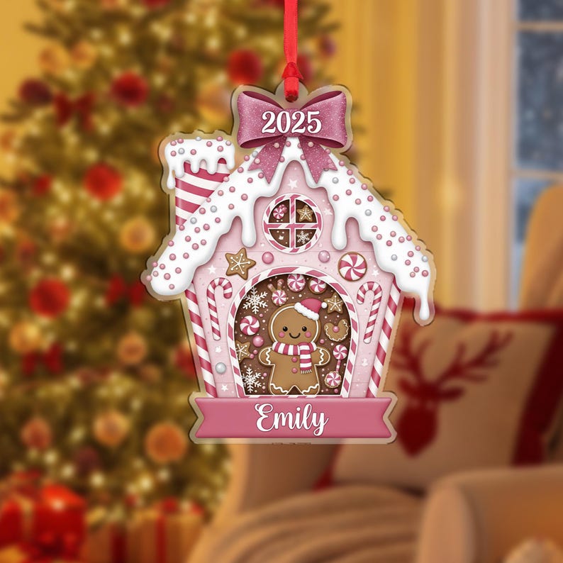 Personalized 2025 Gingerbread House Ornament: Custom Name Christmas Tree Hanging