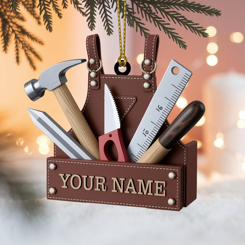 Custom Handyman Christmas Ornament, Tree Hanging Decor, Flat 2D Acrylic, Personalized Tool Apron Gift for Builder Holiday Keepsake 2025