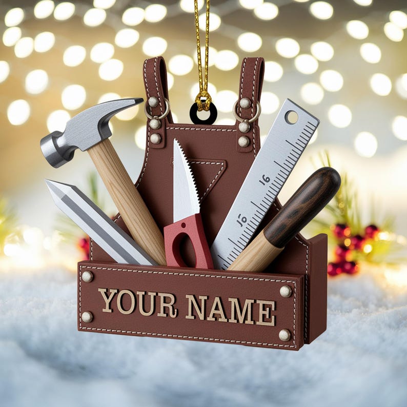 Custom Handyman Christmas Ornament, Tree Hanging Decor, Flat 2D Acrylic, Personalized Tool Apron Gift for Builder Holiday Keepsake 2025