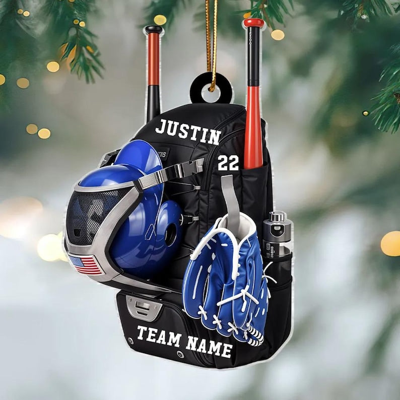Personalized Baseball Softball Bag Ornament, Personalized Acrylic Christmas Ornament, Baseball Player Name and Number