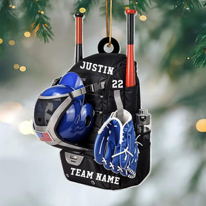 Personalized Baseball Softball Bag Ornament, Personalized Acrylic Christmas Ornament, Baseball Player Name and Number
