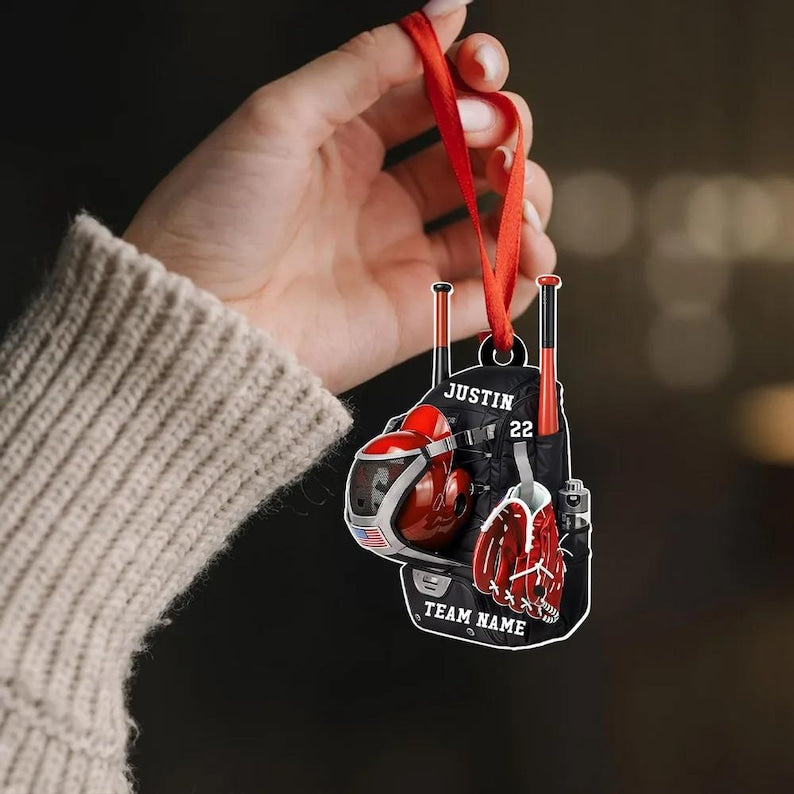 Personalized Baseball Softball Bag Ornament, Personalized Acrylic Christmas Ornament, Baseball Player Name and Number