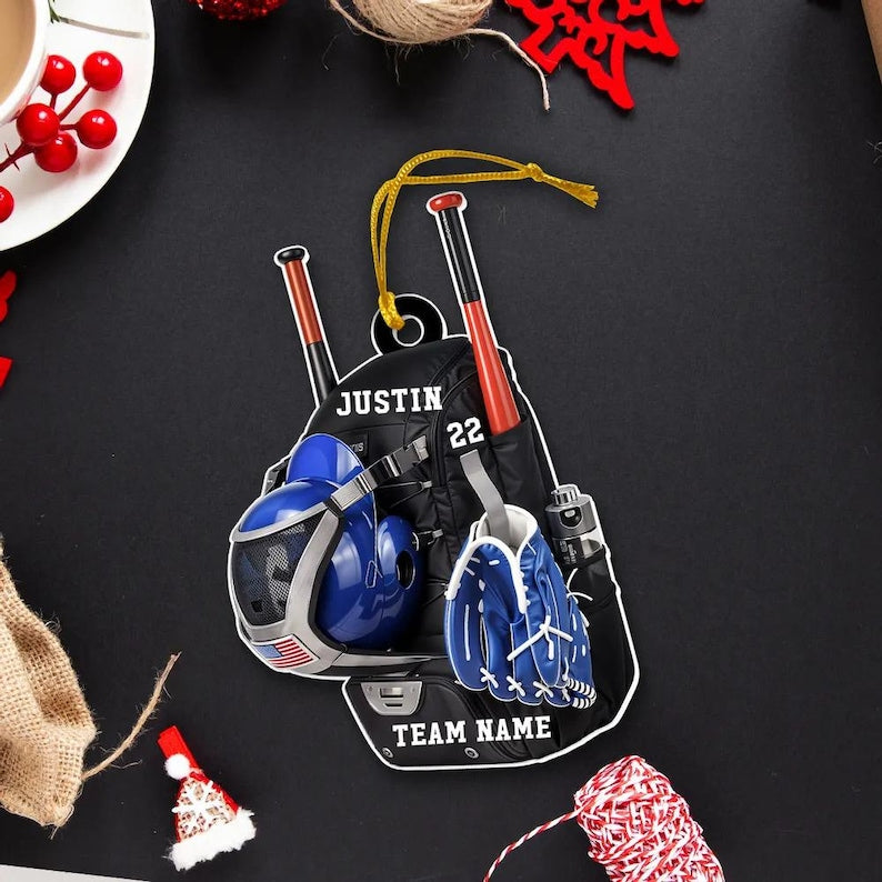 Personalized Baseball Softball Bag Ornament, Personalized Acrylic Christmas Ornament, Baseball Player Name and Number
