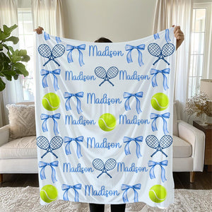 Personalized Tennis & Bows Plush Blanket: Gift for Tennis Lover