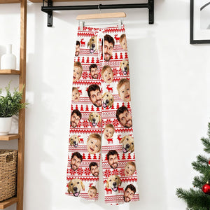 Personalized Christmas Photo Pajama Pants Set: Matching Family & Pet Bandana