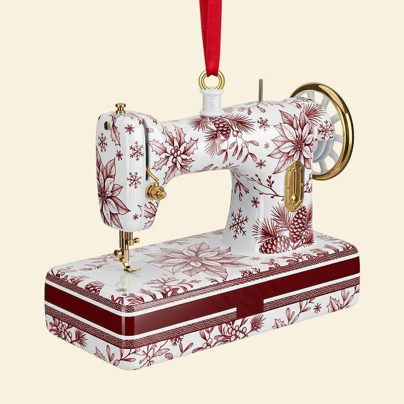 Personalized Sewing Machine Toile De Jouy Ornament, Custom Quilter Christmas Decor, Seamstress Gift, Quilting Studio Decor, Crafting Gift