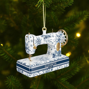 Personalized Sewing Machine Toile De Jouy Ornament, Custom Quilter Christmas Decor, Seamstress Gift, Quilting Studio Decor, Crafting Gift
