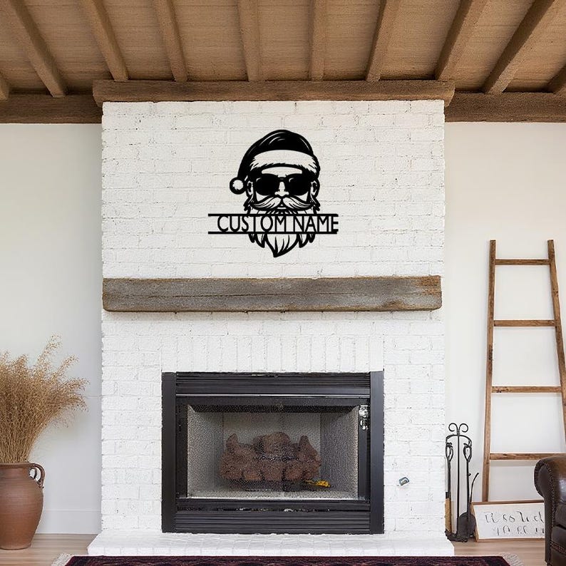 Personalized Cool Santa Metal Wall Art ,Custom Christmas Metal Sign,New Year Present,Custom Santa Sign,Wall Decor,Merry Christmas Gift