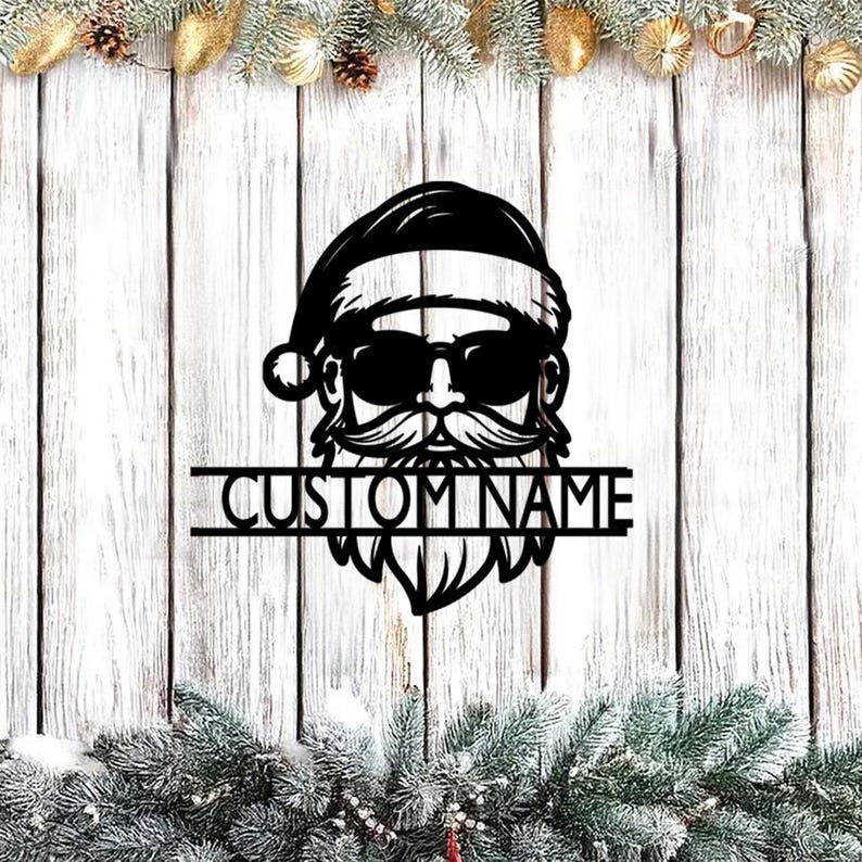 Personalized Cool Santa Metal Wall Art ,Custom Christmas Metal Sign,New Year Present,Custom Santa Sign,Wall Decor,Merry Christmas Gift