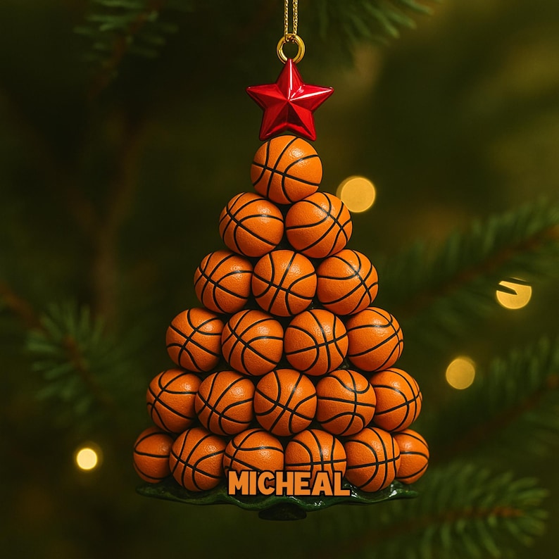 Personalized Basketball Christmas Tree Ornament, Basketball Hoop Christmas 2D Flat Ornament, Basketball Dad Custom name Ornament,Baseketball