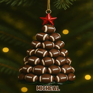Football Christmas Tree Ornament Personalized, Layered and Engraved Wooden Sports Ornament with Name and custom text, Senior Night Football