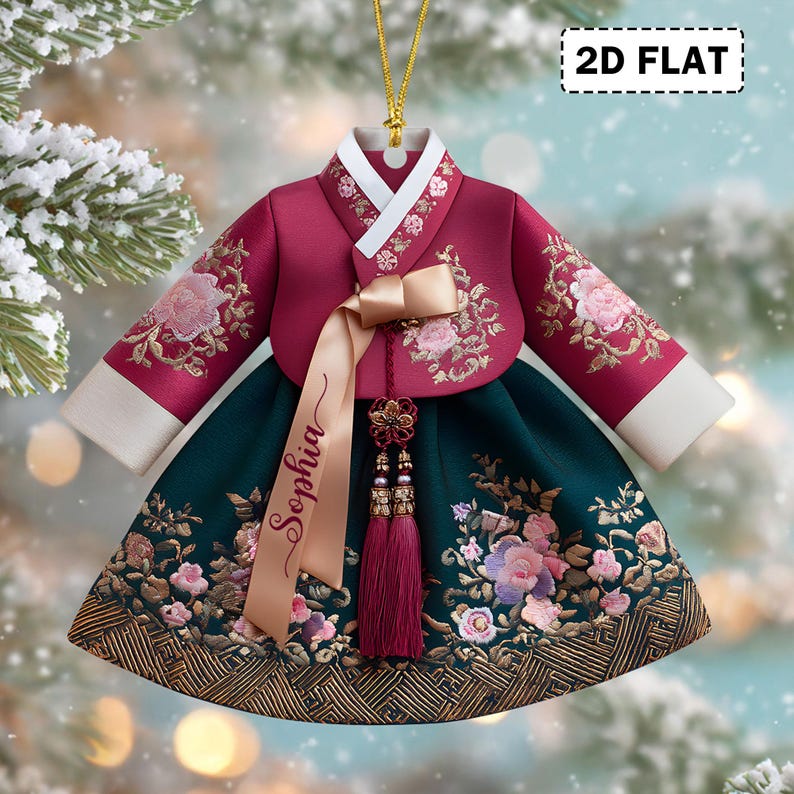 2D Flat Personalized Korean Hanbok Dress Christmas Acrylic Ornament, Traditional Asian Cultural Decor, Holiday Gift, Korean Lover Gift