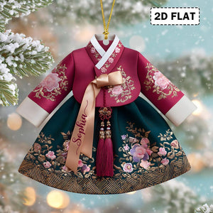 2D Flat Personalized Korean Hanbok Dress Christmas Acrylic Ornament, Traditional Asian Cultural Decor, Holiday Gift, Korean Lover Gift