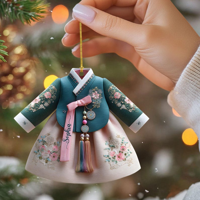 2D Flat Personalized Korean Hanbok Dress Christmas Acrylic Ornament, Traditional Asian Cultural Decor, Holiday Gift, Korean Lover Gift