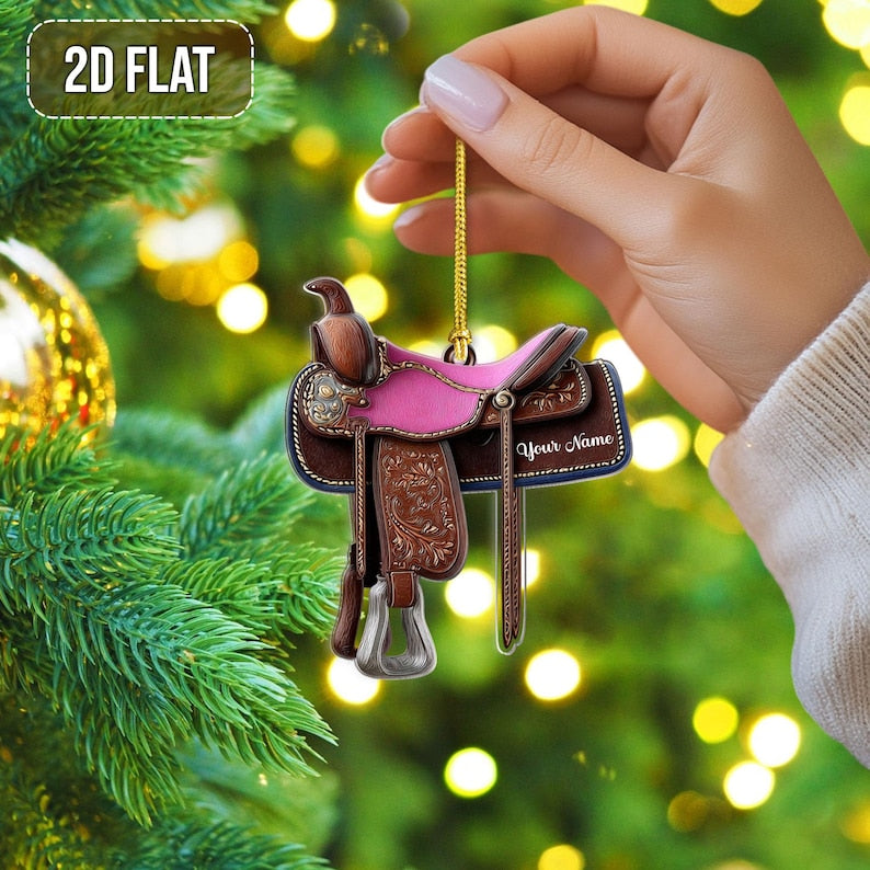 Custom 2D Flat Western Horse Saddle Acrylic Ornament, Custom Xmas Cowboy/ Cowgirl Tree Keepsake, Rustic Equestrian Holiday Gift for Riders