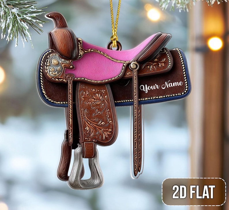 Custom 2D Flat Western Horse Saddle Acrylic Ornament, Custom Xmas Cowboy/ Cowgirl Tree Keepsake, Rustic Equestrian Holiday Gift for Riders