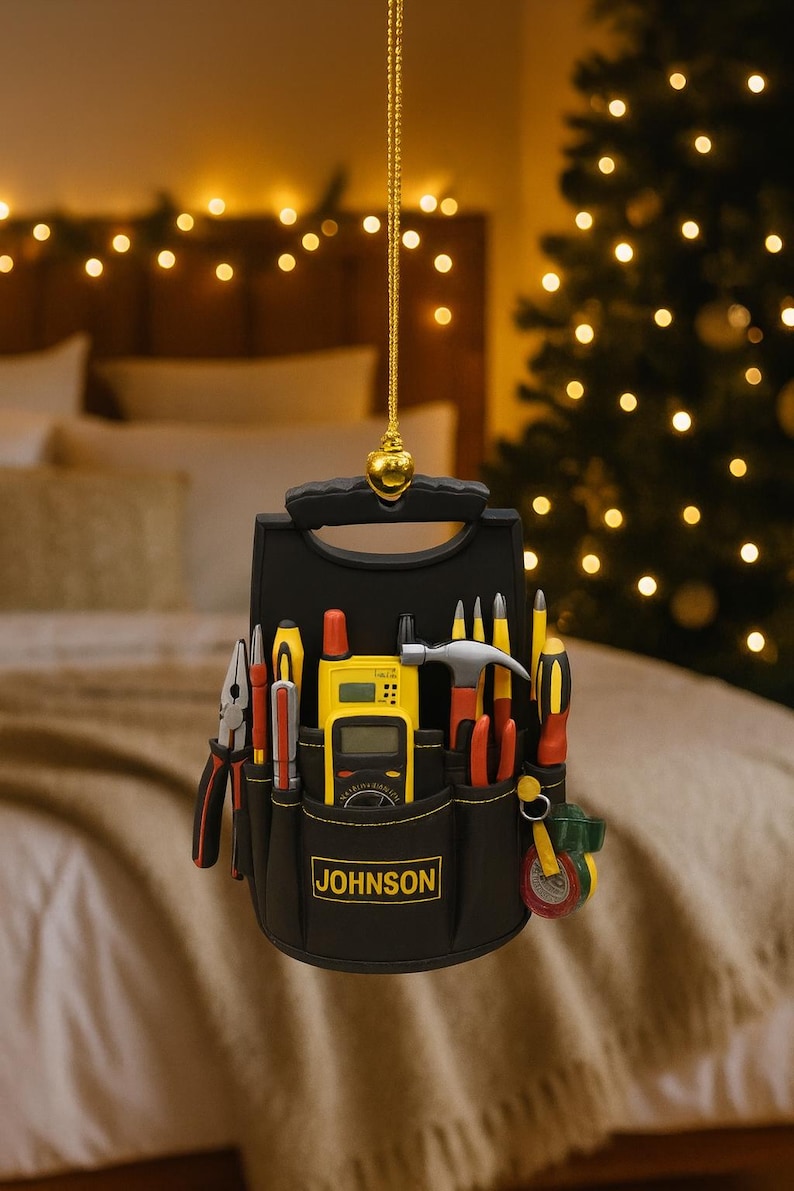Custom Electrician Tool Bag Christmas Ornament, Flat 2D Electrician Decoration, Unique Holiday Gift for Dad,Keepsake for Electrician Lovers