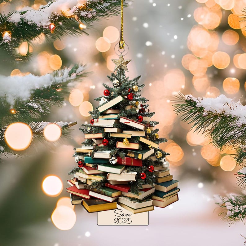 Personalized Book Lover Wooden Christmas Tree Ornament, Bookish Ornament, Book Club Ornament, Gift for Librarian or Reader