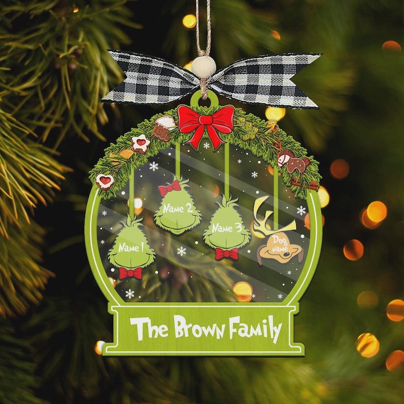 Personalized Ornament, Custom Name Family Ornament, Custom Family Name Ornament, Grin Ornaments, Grinchmas Ornament