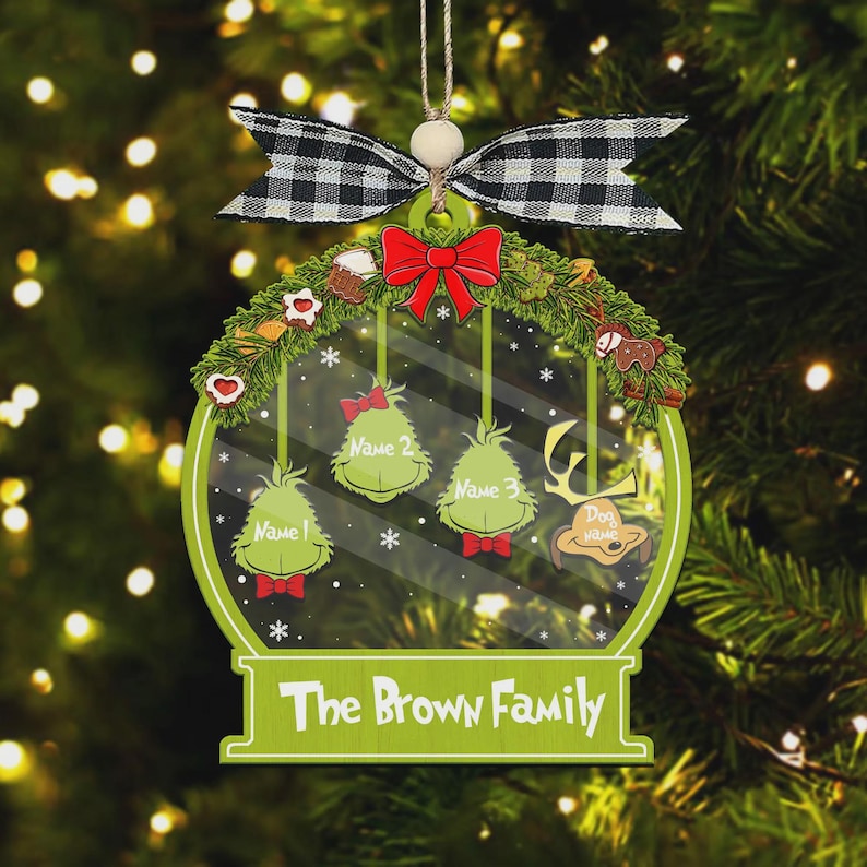Personalized Ornament, Custom Name Family Ornament, Custom Family Name Ornament, Grin Ornaments, Grinchmas Ornament