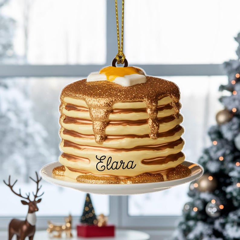 Custom Pancake Stack Christmas Ornament, Tree Hanging Decor, Flat 2D Acrylic, Personalized Foodie Gift for Him Holiday Keepsake 2025