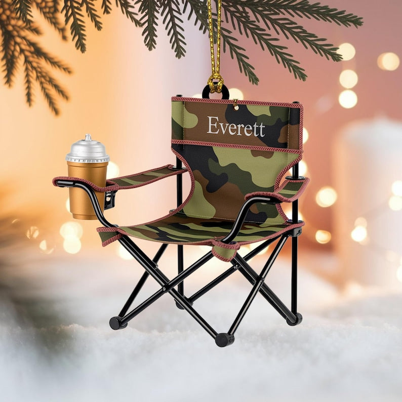Custom Camping Chair Christmas Ornament, Tree Hanging Decor, Flat 2D Acrylic, Personalized Outdoor Gift for Husband Holiday Keepsake 2025