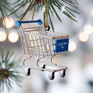Custom Shopping Cart Christmas Ornament, Tree Hanging Decor, Flat 2D Acrylic, Personalized Retail Worker Gift for Husband Holiday Keepsake