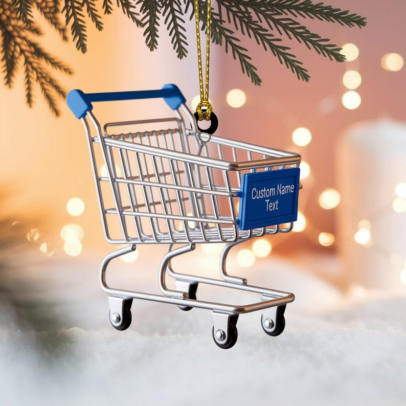 Custom Shopping Cart Christmas Ornament, Tree Hanging Decor, Flat 2D Acrylic, Personalized Retail Worker Gift for Husband Holiday Keepsake