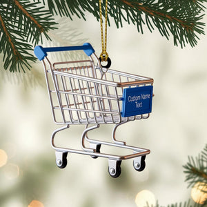 Custom Shopping Cart Christmas Ornament, Tree Hanging Decor, Flat 2D Acrylic, Personalized Retail Worker Gift for Husband Holiday Keepsake