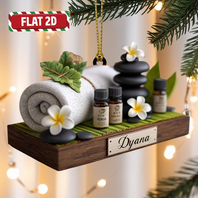 Custom Spa Christmas Ornament, Tree Hanging Decor, Flat 2D Acrylic, Personalized Relaxation Gift for Wife Holiday Keepsake 2025