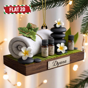 Custom Spa Christmas Ornament, Tree Hanging Decor, Flat 2D Acrylic, Personalized Relaxation Gift for Wife Holiday Keepsake 2025