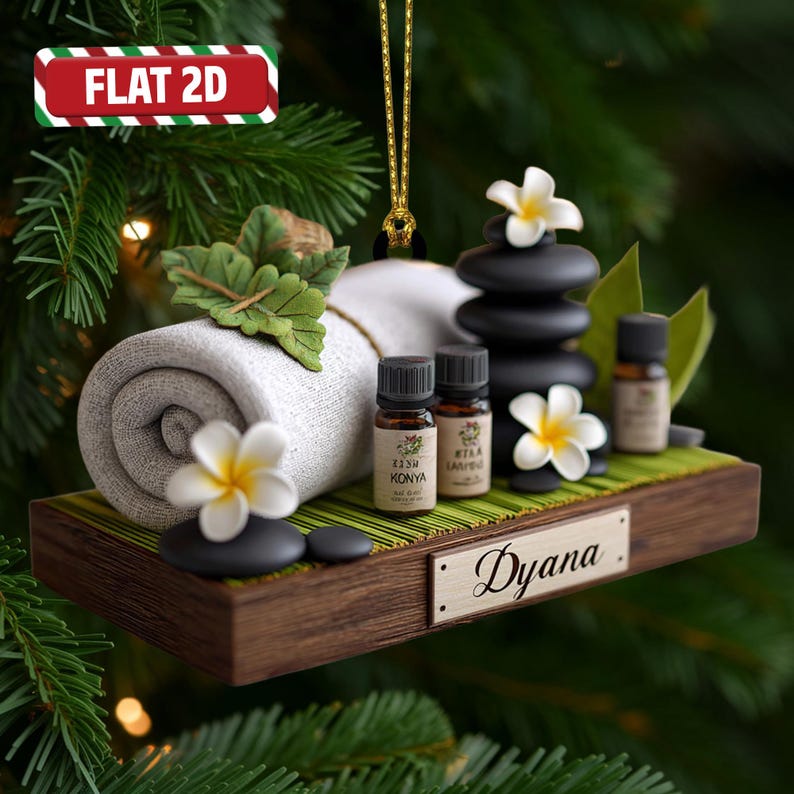 Custom Spa Christmas Ornament, Tree Hanging Decor, Flat 2D Acrylic, Personalized Relaxation Gift for Wife Holiday Keepsake 2025