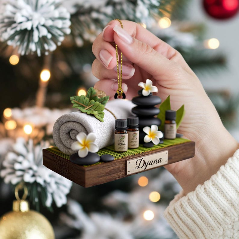 Custom Spa Christmas Ornament, Tree Hanging Decor, Flat 2D Acrylic, Personalized Relaxation Gift for Wife Holiday Keepsake 2025