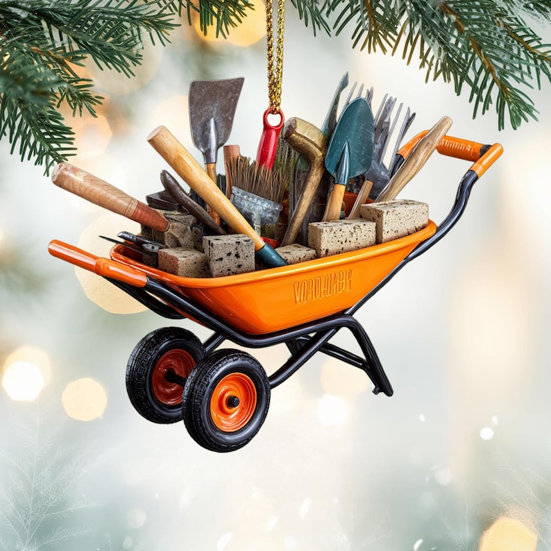 Custom Wheelbarrow Christmas Ornament, Tree Hanging Decor, Flat 2D Acrylic, Personalized Gardening Gift for Husband Holiday Keepsake 2025
