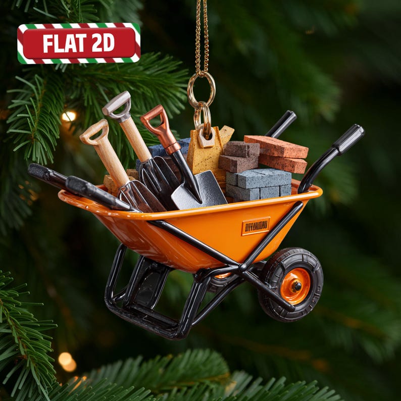 Custom Wheelbarrow Christmas Ornament, Tree Hanging Decor, Flat 2D Acrylic, Personalized Handyman Gift for Husband Holiday Keepsake 2025