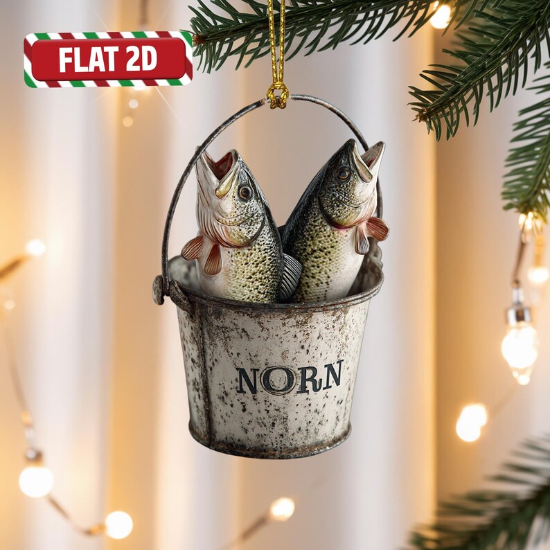 Custom Fishing Bucket Christmas Ornament, Tree Hanging Decor, Flat 2D Acrylic, Personalized Fisherman Gift for Husband Holiday Keepsake 2025
