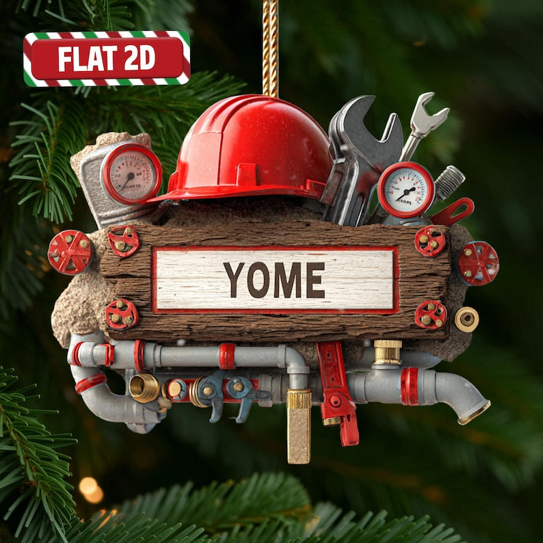 Custom Plumber Christmas Ornament, Tree Hanging Decor, Flat 2D Acrylic, Personalized Plumbing Gift for Husband Holiday Keepsake 2025