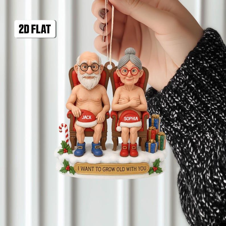 Personalized Funny Couple 2D Flat Ornament,Cute Christmas Keepsake for Partners Let s Grow Old Together Holiday Gift, Anniversary Ornament