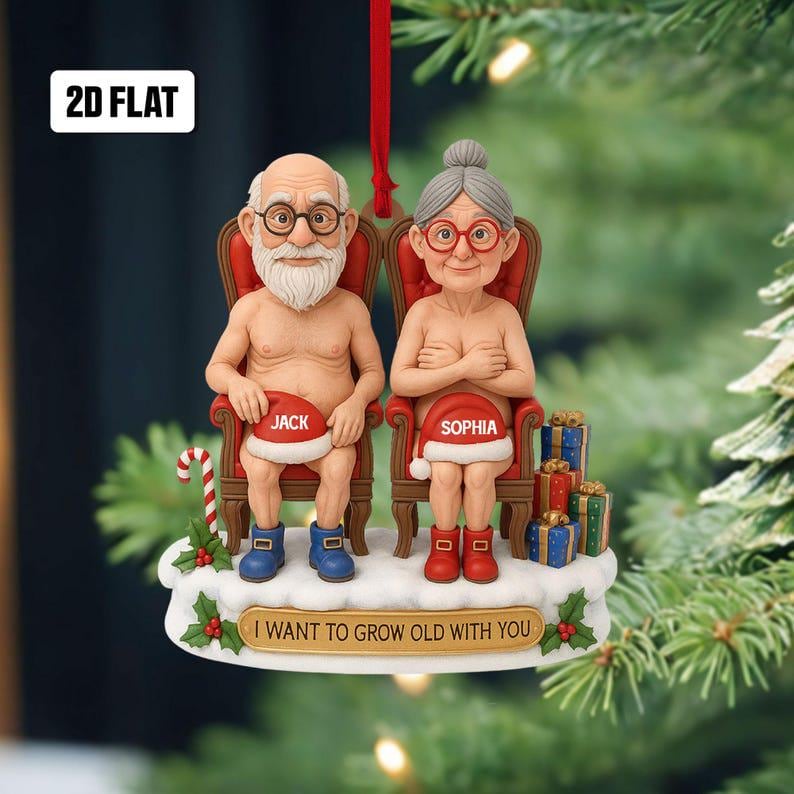 Personalized Funny Couple 2D Flat Ornament,Cute Christmas Keepsake for Partners Let s Grow Old Together Holiday Gift, Anniversary Ornament