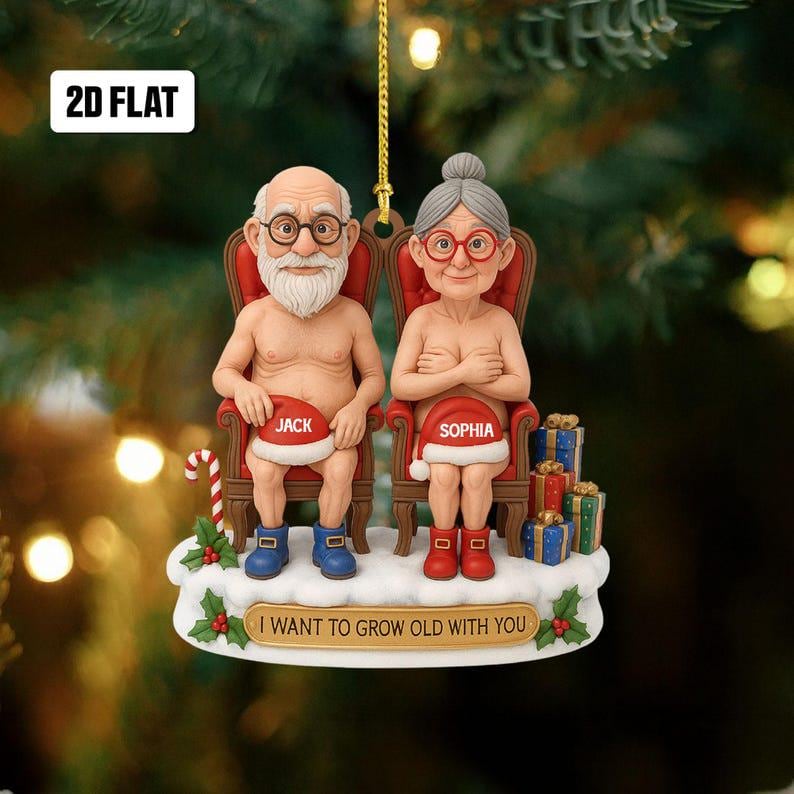 Personalized Funny Couple 2D Flat Ornament,Cute Christmas Keepsake for Partners Let s Grow Old Together Holiday Gift, Anniversary Ornament