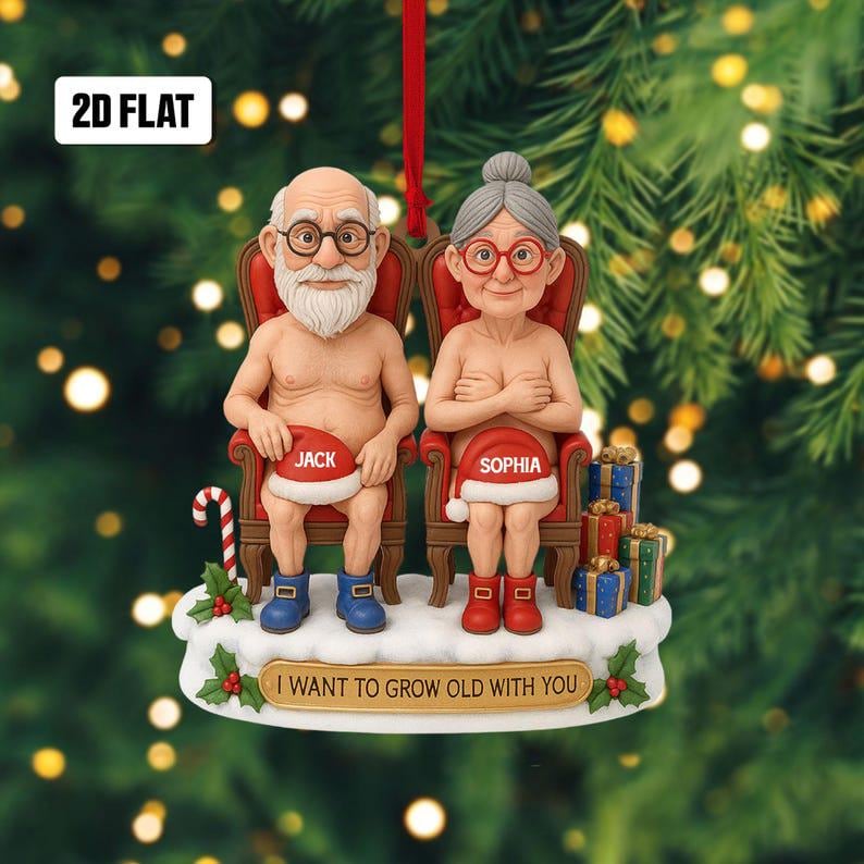 Personalized Funny Couple 2D Flat Ornament,Cute Christmas Keepsake for Partners Let s Grow Old Together Holiday Gift, Anniversary Ornament