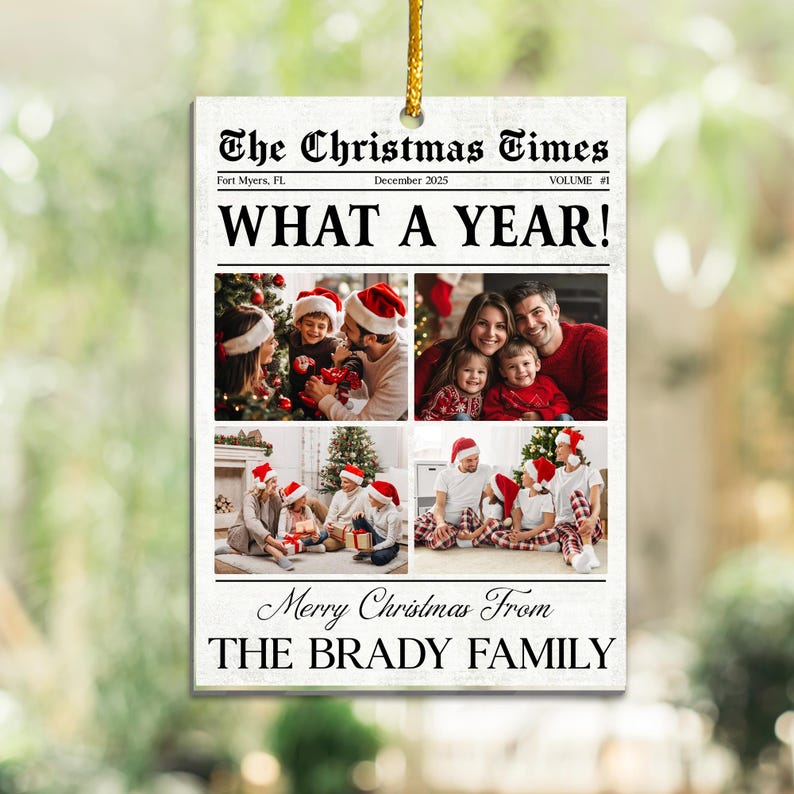Family Christmas Ornaments, Personalized Family Photo Keepsake, Custom Family Photo Ornament, Gifts For Dad, Mom Gifts, Newspaper Ornament