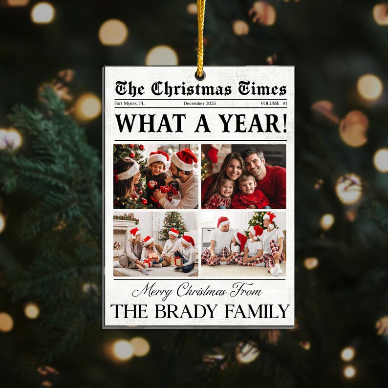 Family Christmas Ornaments, Personalized Family Photo Keepsake, Custom Family Photo Ornament, Gifts For Dad, Mom Gifts, Newspaper Ornament